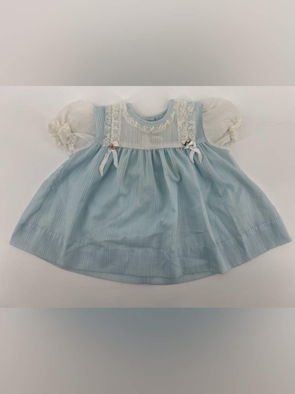 Vintage JC Penney Toddletime Light Blue Lace Trim Dress Baby Girls Newborn